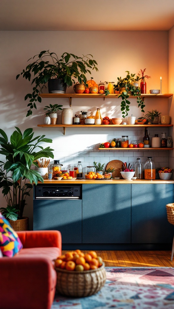 Colorful snack bar in a stylish 80s living room aesthetic